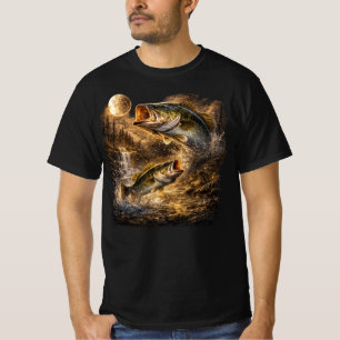 T-shirt Bar basse hurle à la lune pêcheur vintage poisson
