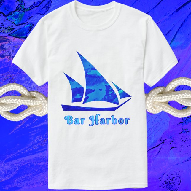 T-shirt Bar Harbour Maine Blue Watercolor Voilier (Créateur téléchargé)