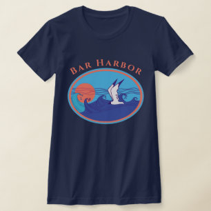 T-shirt Bar Harbour Maine Seagull Ocean Waves and Sun