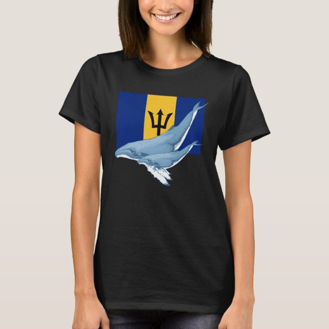 T-shirt Barbados Flag with Humpback Whales Bajan Pride (Devant)