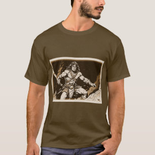 T-shirt Barbare à la large épée Sépia Or Style Pop Art