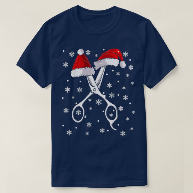 T-shirt Barber Ciseau Santa Hat Funny Barbershop Christma (Design devant)