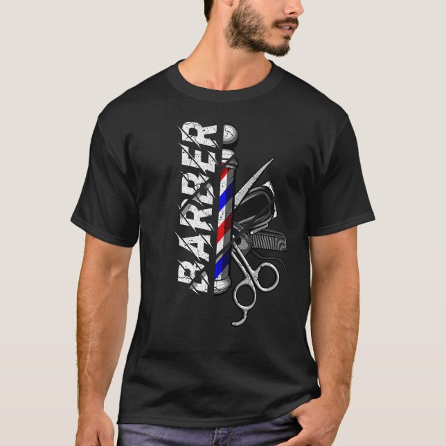 T-shirt Barber’s Pole with Crossed Hair Trimmers (Devant)