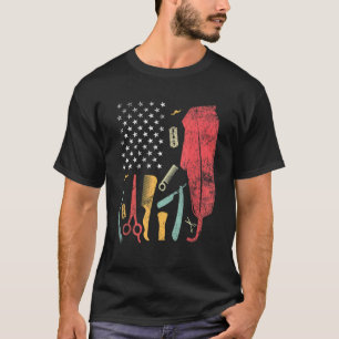 T-shirt Barber Us Drapeau Coiffeur Amour Sèche-cheveux Bar