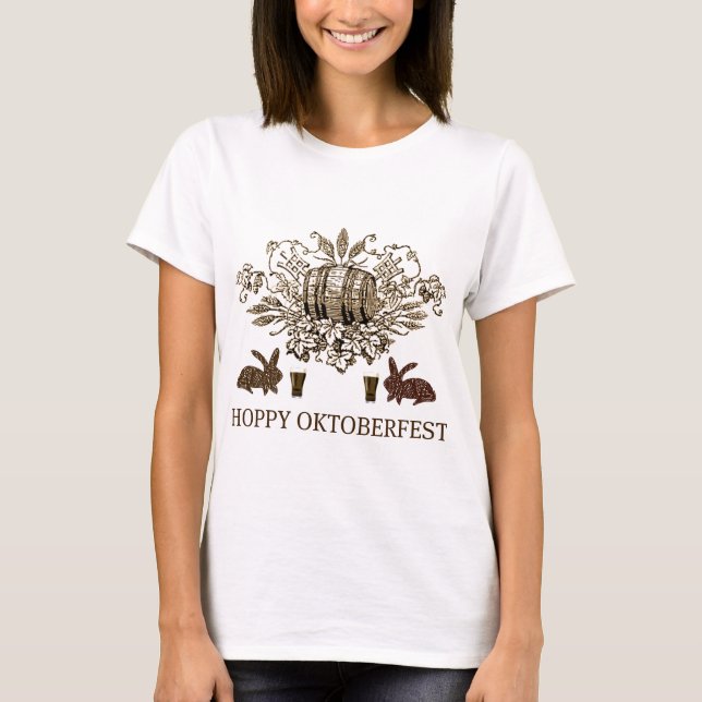 T-SHIRT BARILLET DE BIÈRE D'OKTOBERFEST, HOUBLON DE LAPIN (Devant)