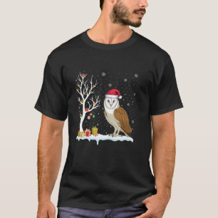 T-shirt Barn Owl Santa Hat Festif Arbre de Noël Light Pa