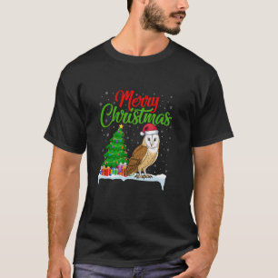 T-shirt Barne Owl Christmas Tree Lights Funny Xmas Barn Ow