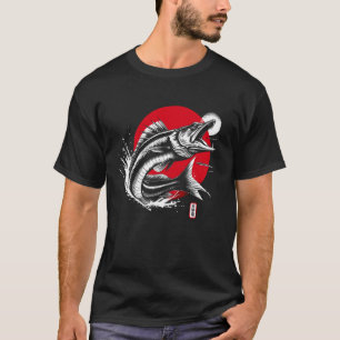 T-shirt Barracuda. Coucher de soleil cool Sumi-e animal