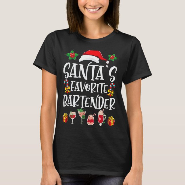 T-shirt Bartender Xmas Gift Santa's Favorite Bartender Chr (Devant)