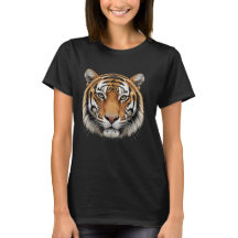 T-shirt bas pour femmes à motif tête de tigre