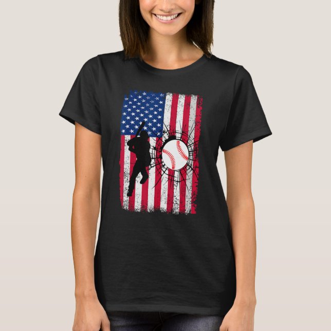 T-shirt Baseball 4th Of July American Flag Patriotic Baseb (Devant)