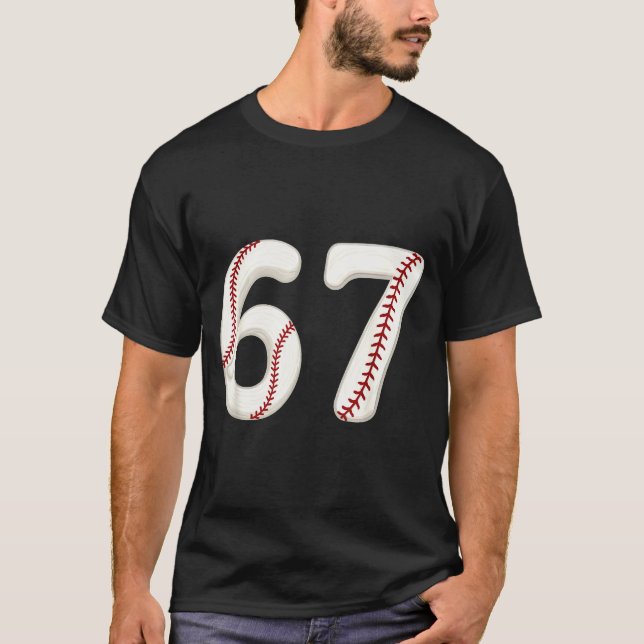 T-shirt Baseball 67 Number Funny Six Seven Gen Alpha Meme  (Devant)