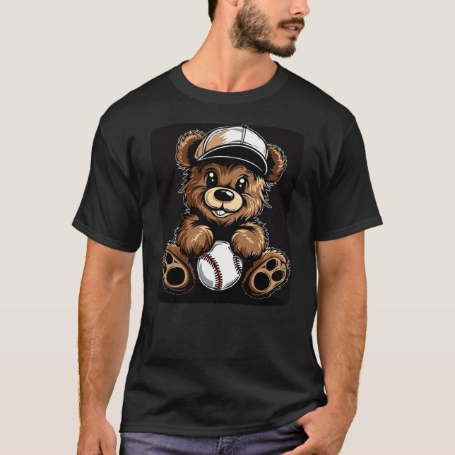T-shirt Baseball and funny Teddy bear with hat costume (Devant)