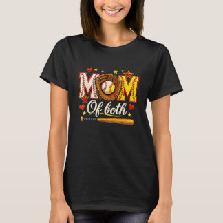 T-shirt Baseball and Softball Mom of Both Heart Stars Tee