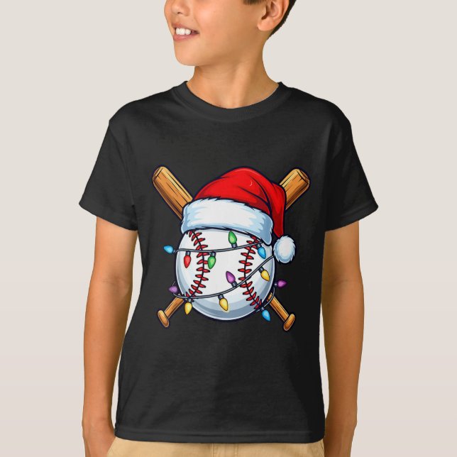 T-shirt Baseball Christmas Lights Santa Christmas Baseball (Devant)