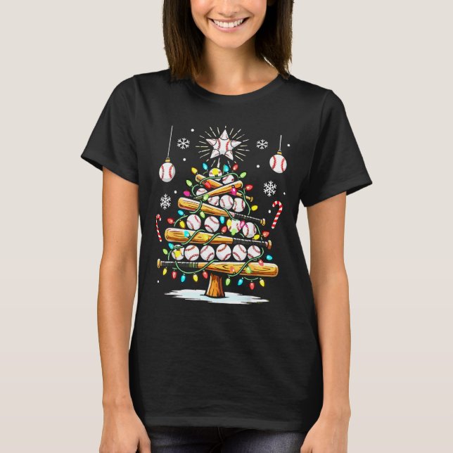 T-shirt Baseball Christmas Tree Lights  (Devant)