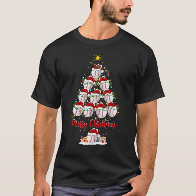 T-shirt Baseball Christmas Tree Lights  Baseball Xmas (Devant)