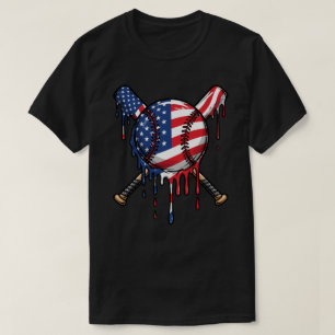 T-shirt Baseball Dégoulinant Drapeau Américain   Baseball 