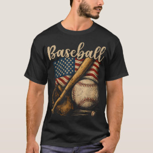 T-shirt Baseball Drapeau Américain Joueur de Baseball Lanc