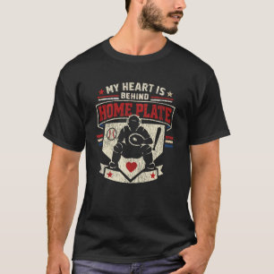 T-shirt Baseball Fan Catcher Vintage Mon cœur est derrière
