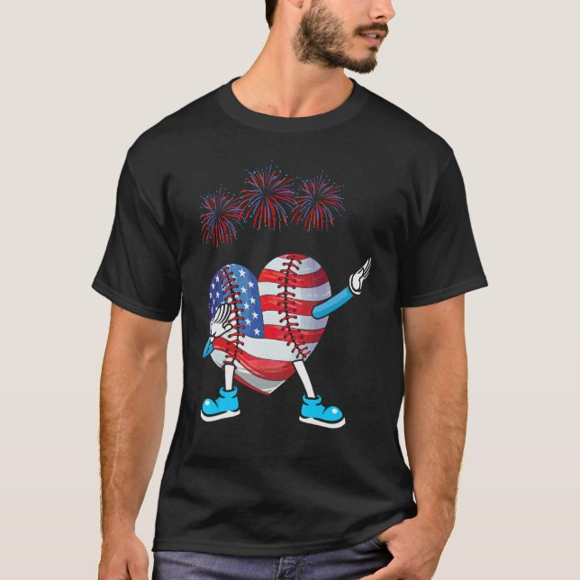 T-shirt Baseball Heart American Flag Heart 4th of July Sof (Devant)