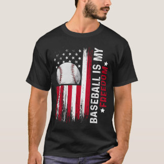 T-shirt Baseball Is My Freedom American Sports Flag retro