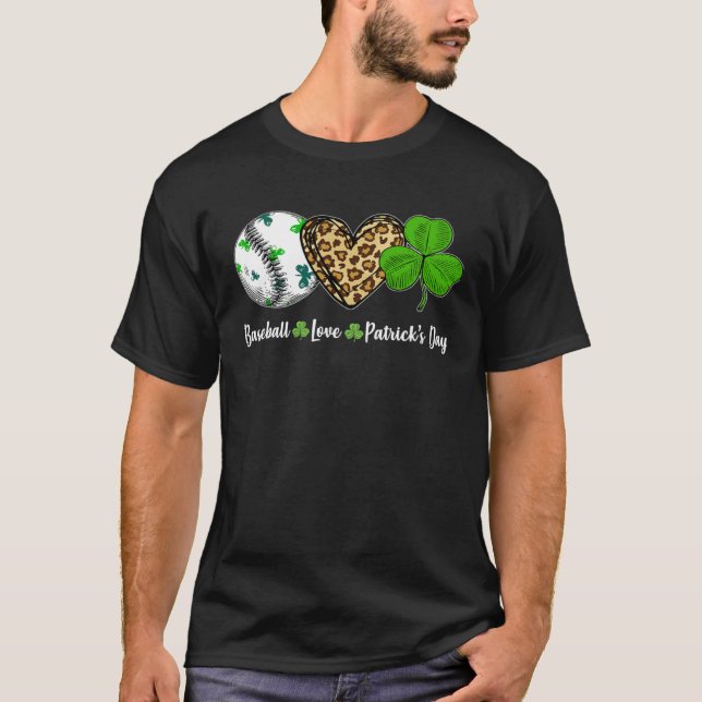 T-shirt Baseball Love Leopard Heart Shamrock St Patricks D (Devant)
