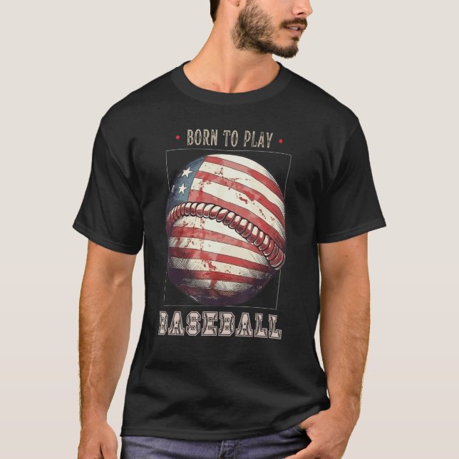 T-shirt Baseball Merica Patriotic 4th July American Flag (Devant)