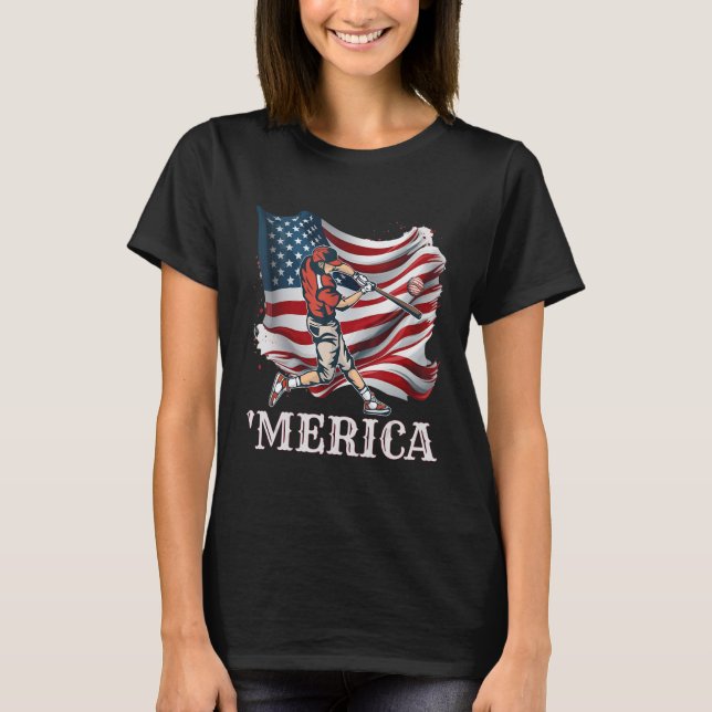 T-shirt Baseball Merica Patriotique 4 juillet Drapeau amér (Devant)
