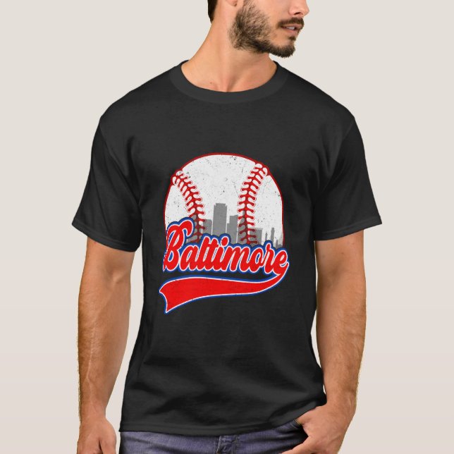 T-shirt Baseball Paysage Urbain de Baltimore (Devant)