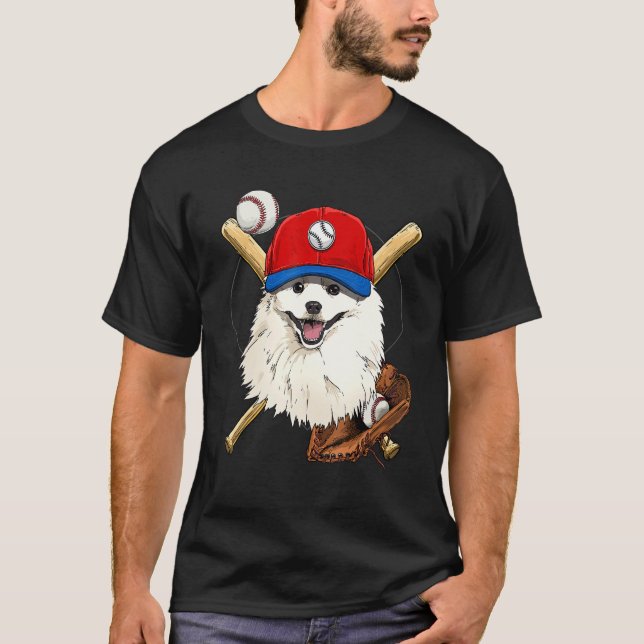 T-shirt Baseball Player Coaches American Eskimo Pitcher Ca (Devant)