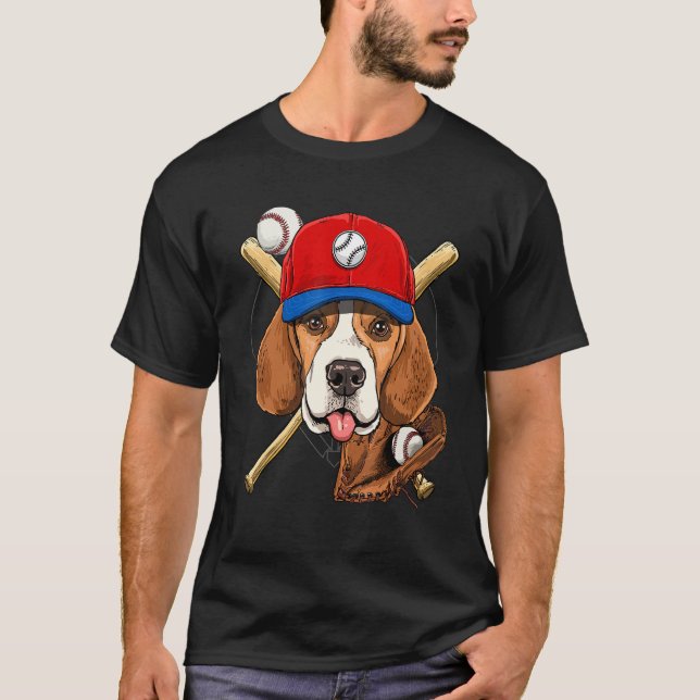 T-shirt Baseball Player Coaches Beagle Dog  Pitcher Catche (Devant)