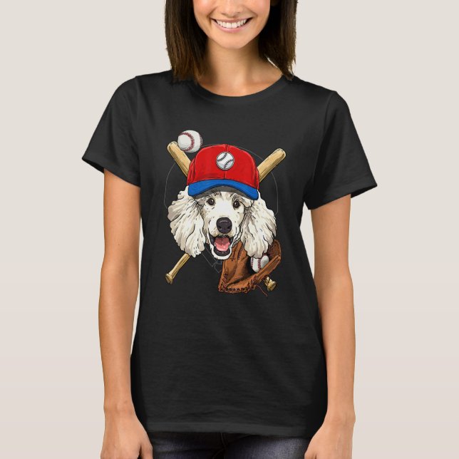 T-shirt Baseball Player Coaches Poodle Dog  Catcher Pitche (Devant)