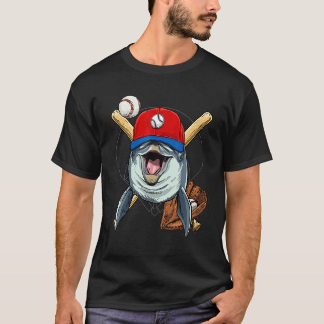 T-shirt Baseball Player Dolphin Whale Pitcher Catcher Base (Devant)