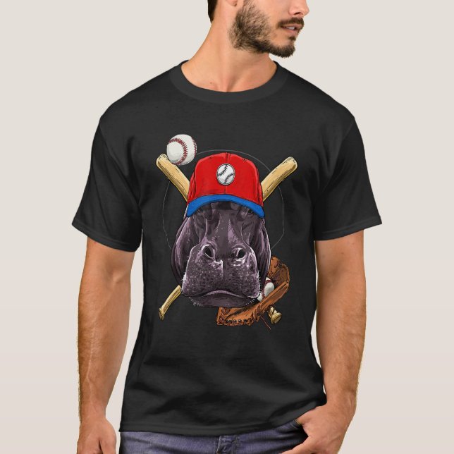 T-shirt Baseball Player Hippopotamus Pitcher Catcher Baseb (Devant)