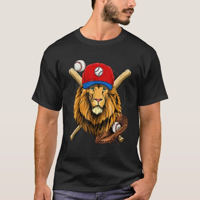 T-shirt Baseball Player Lion  Pitcher Catcher Baseball Coa (Devant)