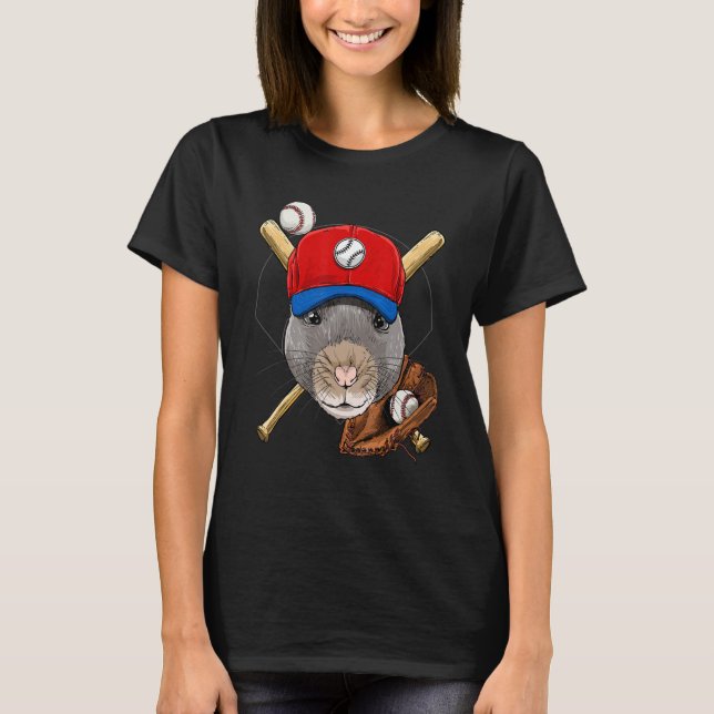 T-shirt Baseball Player Rat Mouse Pitcher Catcher Baseball (Devant)