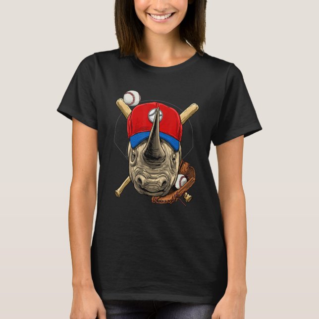 T-shirt Baseball Player Rhinoceros Pitcher Catcher Basebal (Devant)