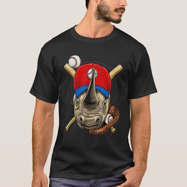 T-shirt Baseball Player Rhinoceros Pitcher Catcher Basebal (Devant)