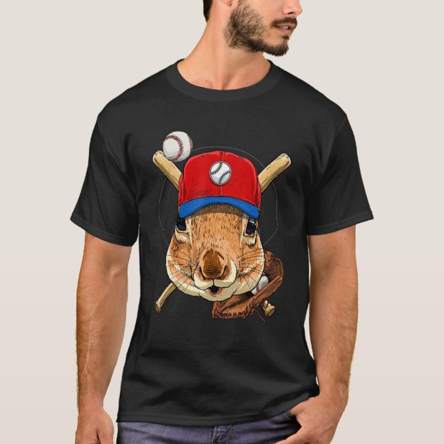 T-shirt Baseball Player Squirrel Pitcher Catcher Baseball  (Devant)