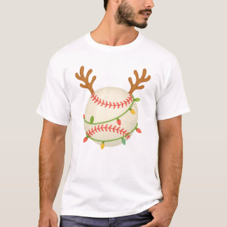 T-shirt Baseball Reindeer Feux de Noël Sport amusant