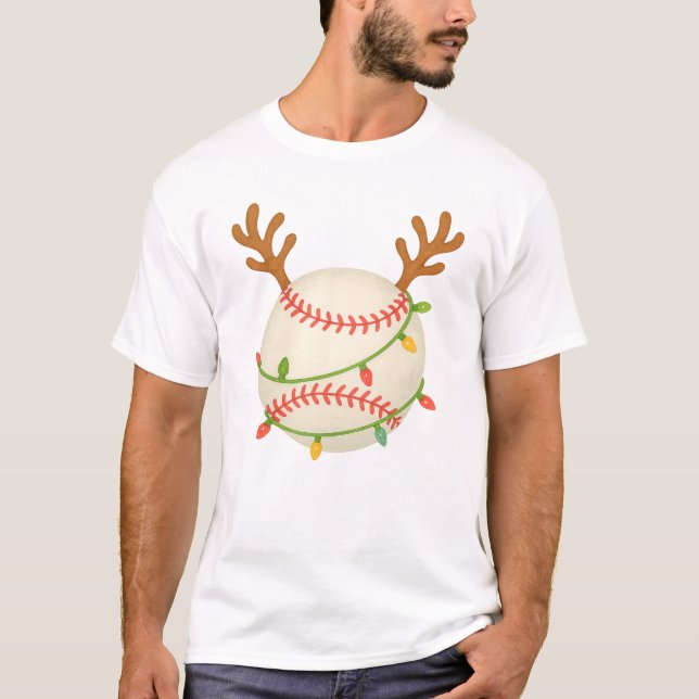 T-shirt Baseball Reindeer Feux de Noël Sport amusant (Devant)