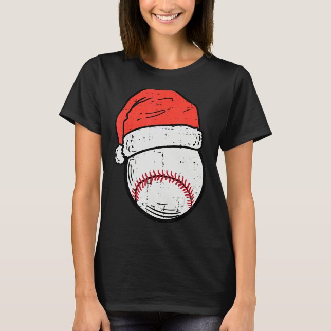 T-shirt Baseball Santa Hat Sports Christmas Xmas Boys Men (Devant)