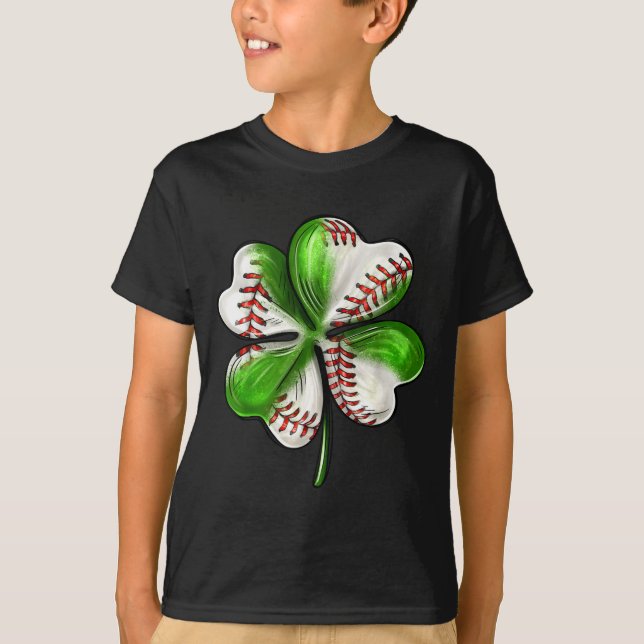 T-shirt Baseball Shamrock St Patrick's Day Clover With Bas (Devant)