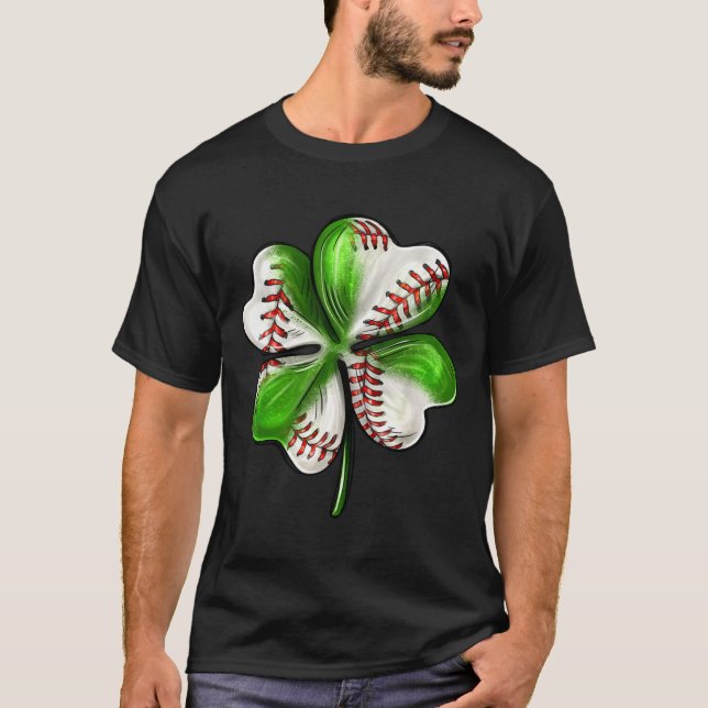 T-shirt Baseball Shamrock St Patrick's Day Clover With Bas (Devant)