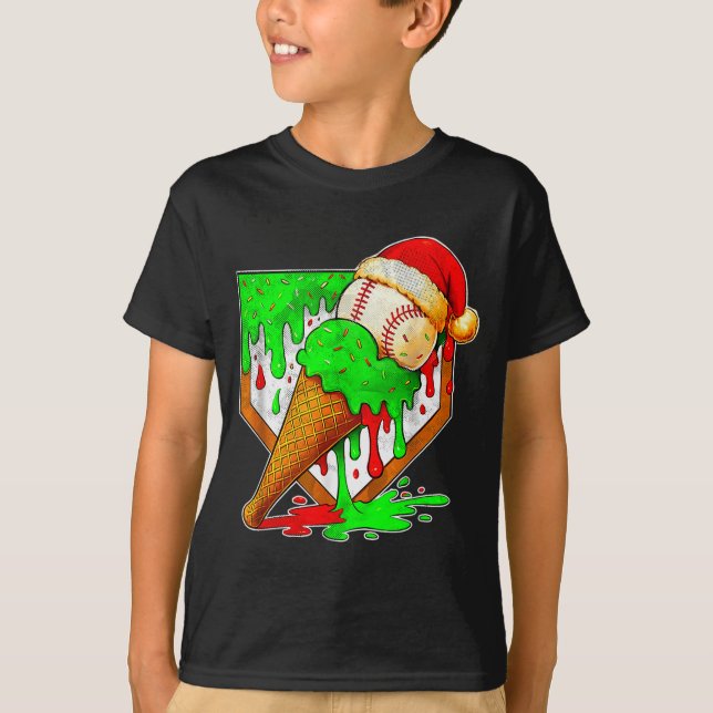 T-shirt Baseball Xmas Christmas Baseball Ice Cream Drip Bo (Devant)