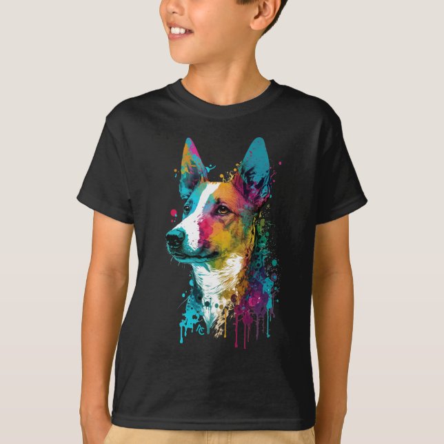 T-shirt Basenji - Graffiti Neon Enk Splash (Devant)