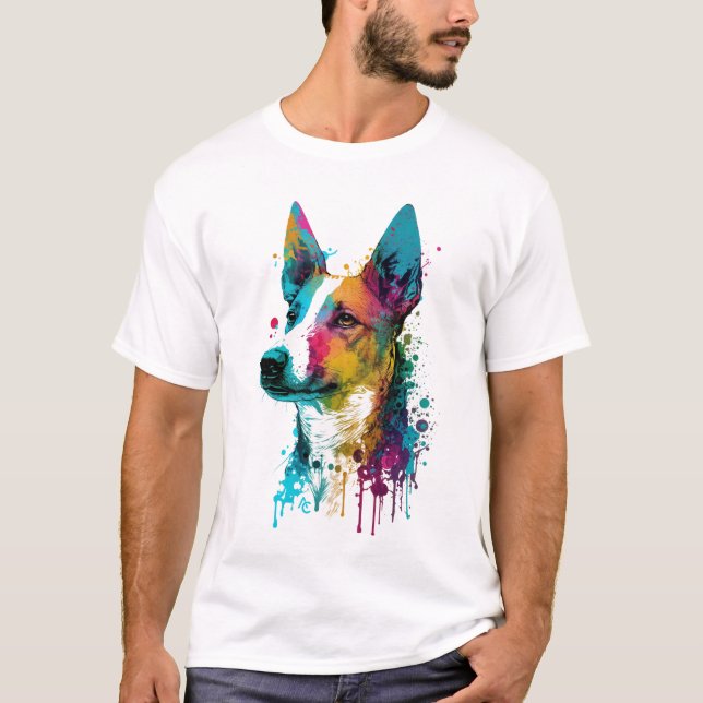 T-shirt Basenji - Graffiti Neon Enk Splash (Devant)