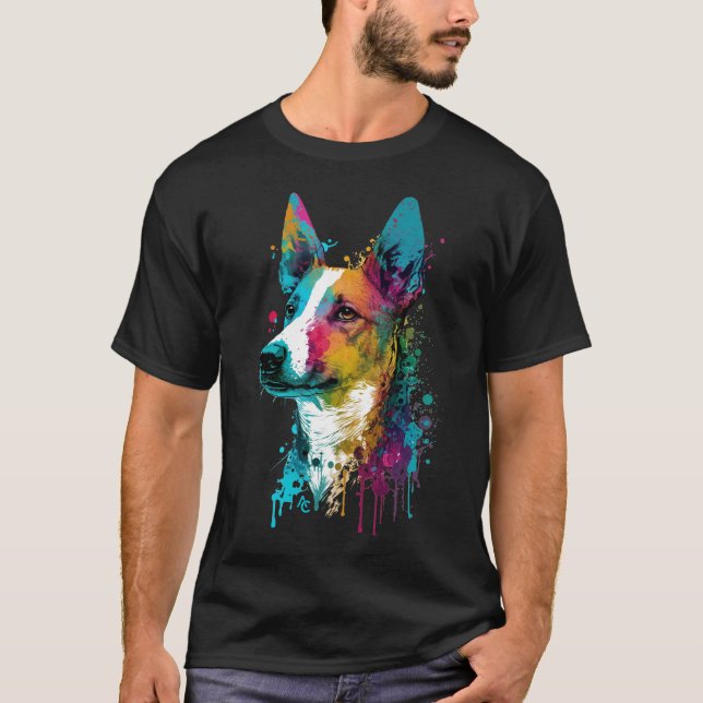 T-shirt Basenji - Graffiti Neon Enk Splash (Devant)