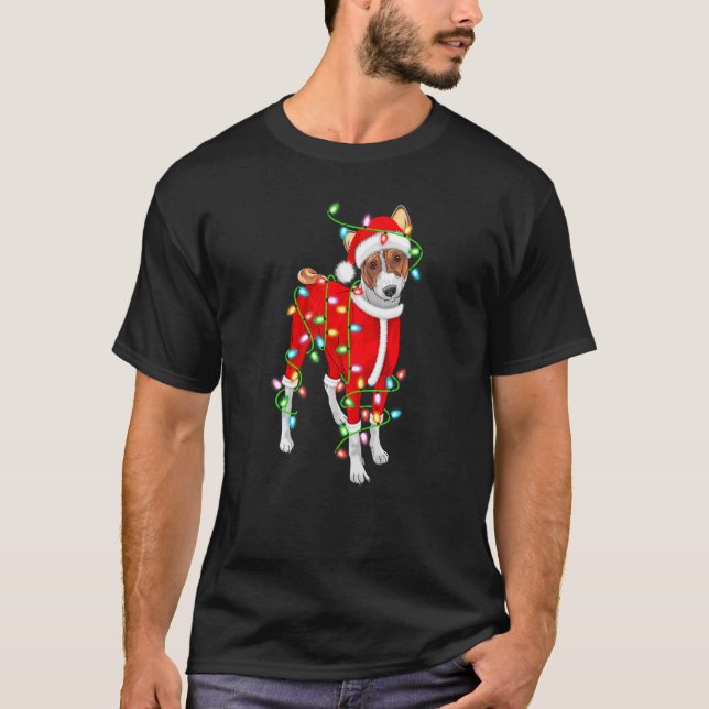 T-shirt Basenji Xmas Éclairage Santa Chapeau Basenji Noël (Devant)